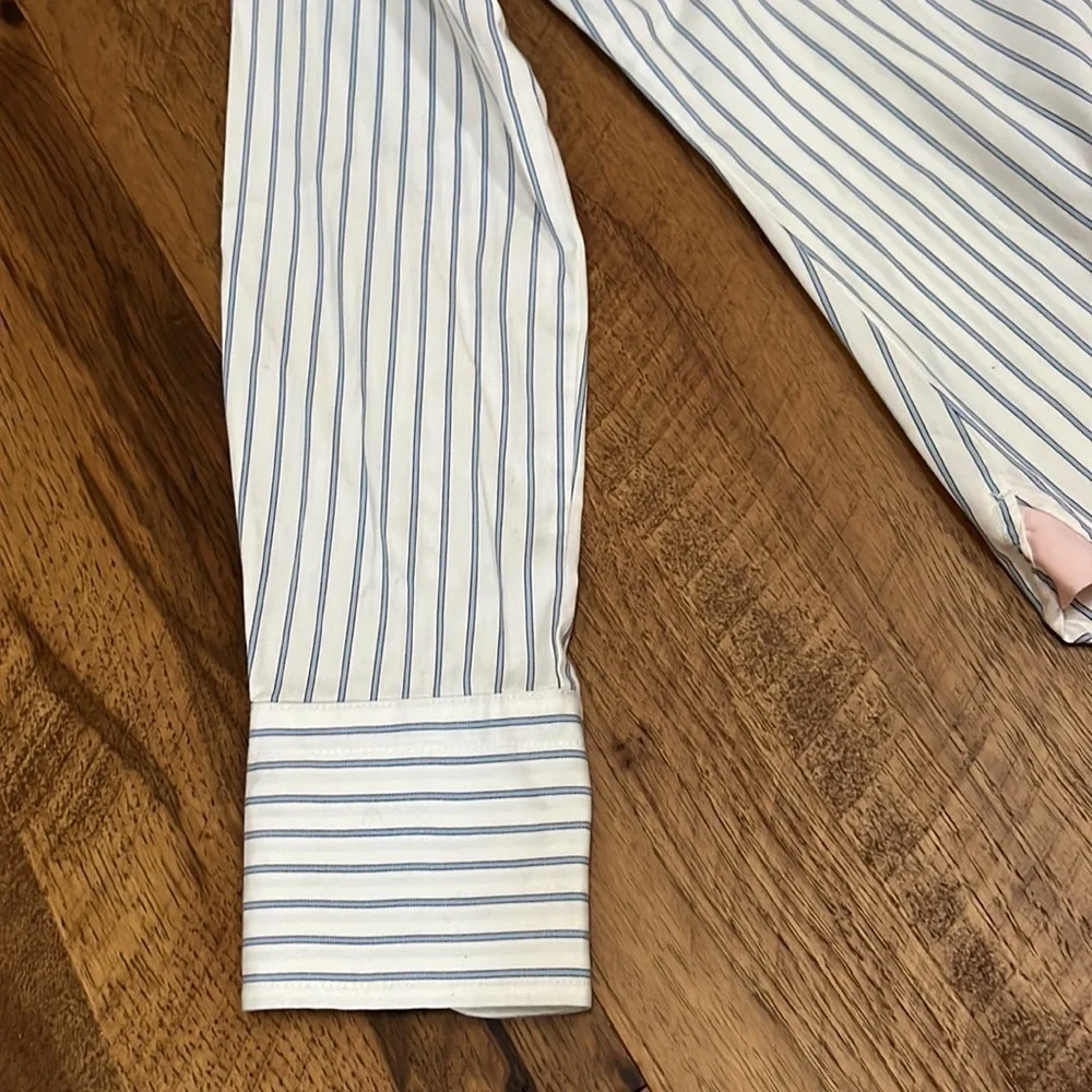 J.Crew Women’s White and Blue Striped Button Down Shirt Size S